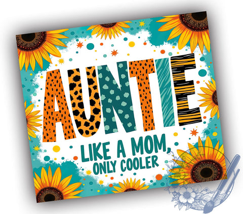 Leopard Sunflower Auntie Floral Tumbler Wrap, Auntie Tumbler, Leopard Print, Sunflower Design, 20oz Tumbler, Sublimation Wrap, Gift for Aunt, Floral Drinkware Sublimation ToriDesigns 