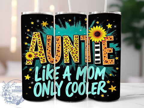 Leopard Sunflower Auntie Floral Tumbler Wrap, Auntie Tumbler, Leopard Print, Sunflower Design, 20oz Tumbler, Sublimation Wrap, Gift for Aunt, Floral Drinkware Sublimation ToriDesigns 