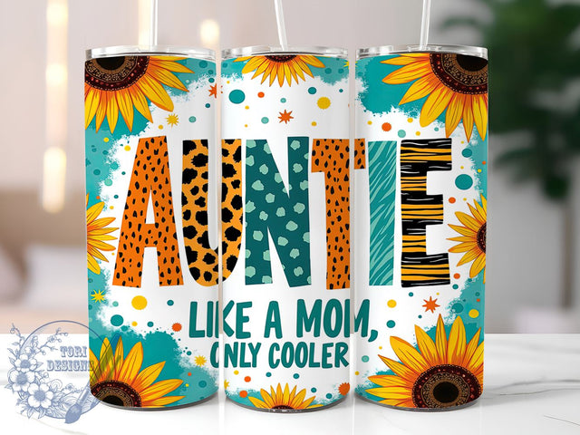 Leopard Sunflower Auntie Floral Tumbler Wrap, Auntie Tumbler, Leopard Print, Sunflower Design, 20oz Tumbler, Sublimation Wrap, Gift for Aunt, Floral Drinkware Sublimation ToriDesigns 