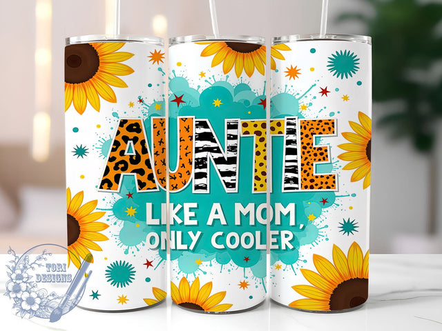 Leopard Sunflower Auntie Floral Tumbler Wrap, Auntie Tumbler, Leopard Print, Sunflower Design, 20oz Tumbler, Sublimation Wrap, Gift for Aunt, Floral Drinkware Sublimation ToriDesigns 