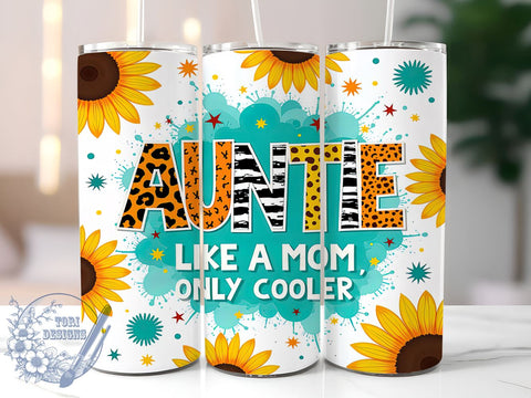 Leopard Sunflower Auntie Floral Tumbler Wrap, Auntie Tumbler, Leopard Print, Sunflower Design, 20oz Tumbler, Sublimation Wrap, Gift for Aunt, Floral Drinkware Sublimation ToriDesigns 