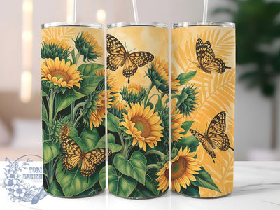 Leopard Sunflower Butterfly Tumbler, Butterfly Art, Leopard Print, Sublimation Art, 20oz Tumbler, Bold Design, Floral Theme Sublimation ToriDesigns 