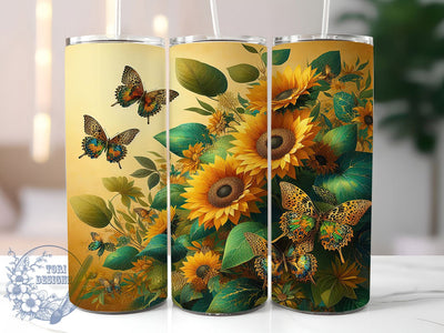Leopard Sunflower Butterfly Tumbler, Butterfly Art, Leopard Print, Sublimation Art, 20oz Tumbler, Bold Design, Floral Theme Sublimation ToriDesigns 