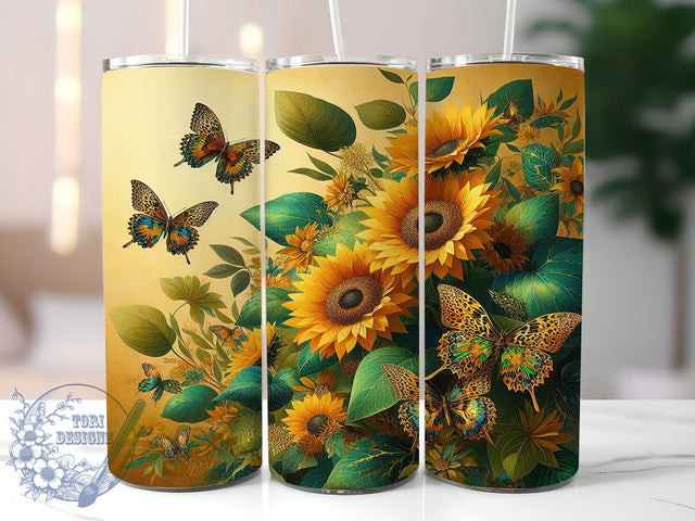 Leopard Sunflower Butterfly Tumbler, Butterfly Art, Leopard Print, Sublimation Art, 20oz Tumbler, Bold Design, Floral Theme Sublimation ToriDesigns 