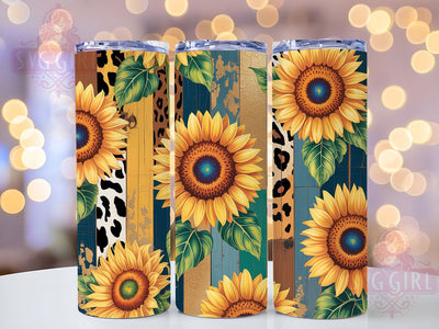 Leopard Sunflower Floral Tumbler, Leopard Print Wrap, Sunflower Leopard Cup, 20oz Sublimation Wrap, Floral Animal Print, Sunflower Leopard Design, Skinny Tumbler Wrap Sublimation SvggirlplusArt 