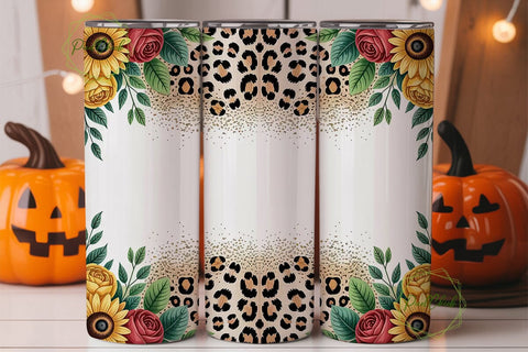 Leopard Sunflower Floral Tumbler Wrap Sublimation PixelChick 