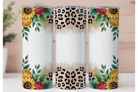 Leopard Sunflower Floral Tumbler Wrap Sublimation PixelChick 