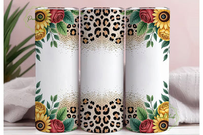 Leopard Sunflower Floral Tumbler Wrap Sublimation PixelChick 