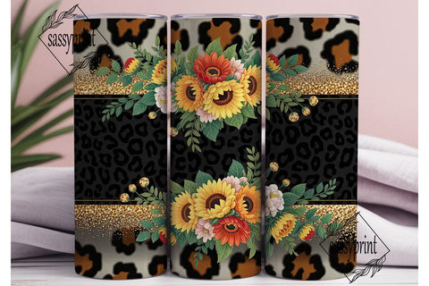 Leopard Sunflower Glitter 20oz Tumbler Sublimation sassyprint 