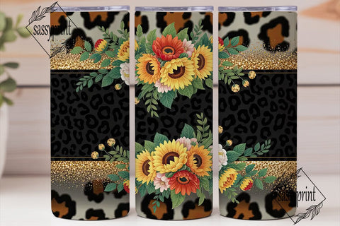 Leopard Sunflower Glitter 20oz Tumbler Sublimation sassyprint 