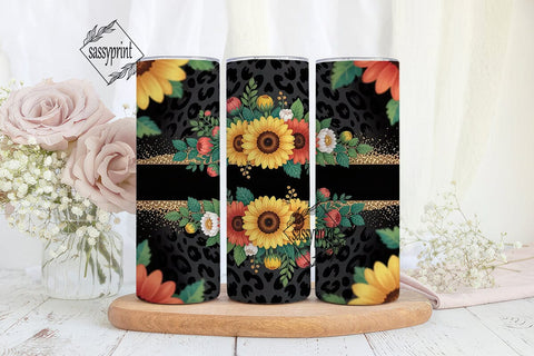 Leopard Sunflower Glitter 20oz Tumbler Sublimation sassyprint 