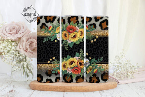 Leopard Sunflower Glitter 20oz Tumbler Sublimation sassyprint 