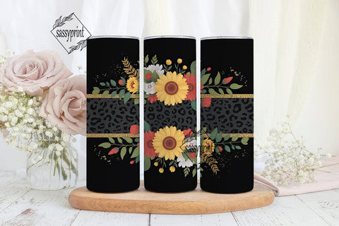 Leopard Sunflower Glitter 20oz Tumbler Sublimation sassyprint 