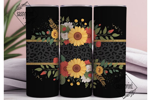Leopard Sunflower Glitter 20oz Tumbler Sublimation sassyprint 