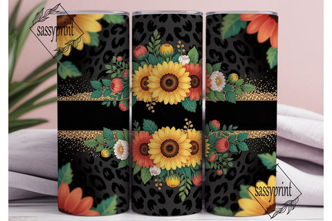 Leopard Sunflower Glitter 20oz Tumbler Sublimation sassyprint 