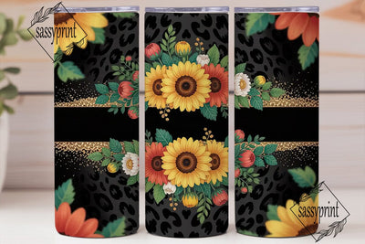 Leopard Sunflower Glitter 20oz Tumbler Sublimation sassyprint 