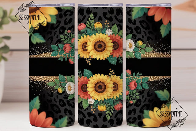 Leopard Sunflower Glitter 20oz Tumbler Sublimation sassyprint 