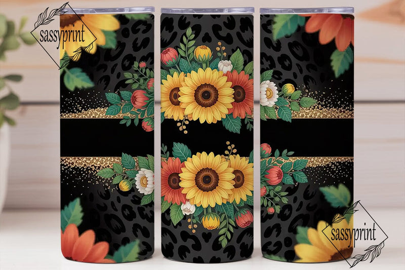 Leopard Sunflower Glitter 20oz Tumbler Sublimation sassyprint 