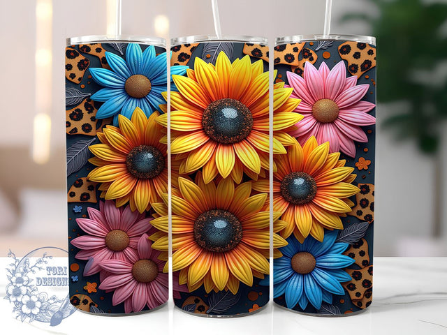 Leopard Sunflower Glitter Floral Tumbler Wrap, Sunflower Design, 20oz Tumbler, Sublimation Wrap, Glitter Drinkware, Animal Print Gift, Floral Mug Sublimation ToriDesigns 