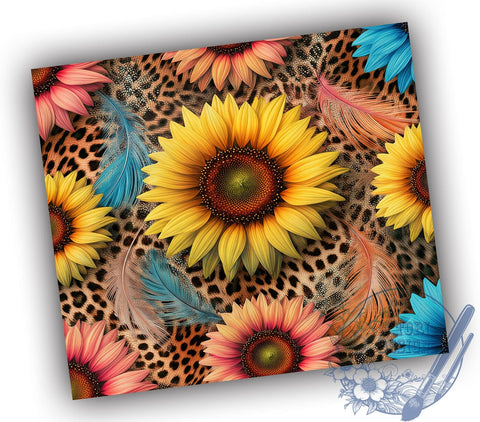 Leopard Sunflower Glitter Floral Tumbler Wrap, Sunflower Design, 20oz Tumbler, Sublimation Wrap, Glitter Drinkware, Animal Print Gift, Floral Mug Sublimation ToriDesigns 