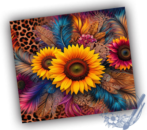 Leopard Sunflower Glitter Floral Tumbler Wrap, Sunflower Design, 20oz Tumbler, Sublimation Wrap, Glitter Drinkware, Animal Print Gift, Floral Mug Sublimation ToriDesigns 