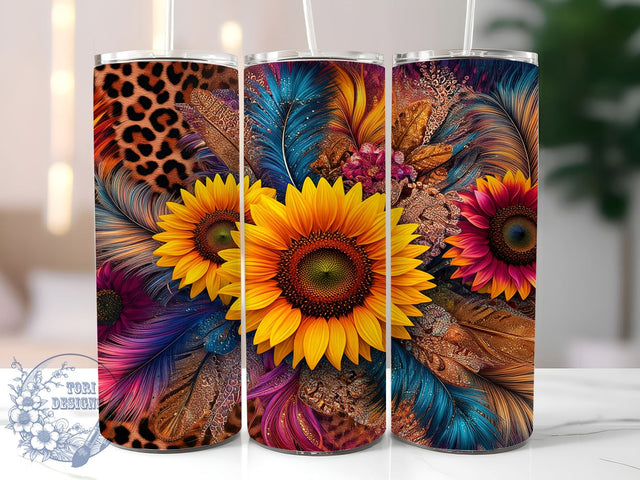 Leopard Sunflower Glitter Floral Tumbler Wrap, Sunflower Design, 20oz Tumbler, Sublimation Wrap, Glitter Drinkware, Animal Print Gift, Floral Mug Sublimation ToriDesigns 