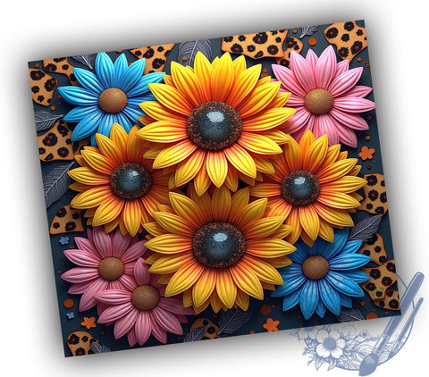 Leopard Sunflower Glitter Floral Tumbler Wrap, Sunflower Design, 20oz Tumbler, Sublimation Wrap, Glitter Drinkware, Animal Print Gift, Floral Mug Sublimation ToriDesigns 