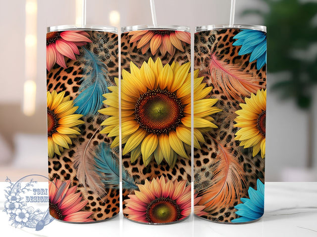 Leopard Sunflower Glitter Floral Tumbler Wrap, Sunflower Design, 20oz Tumbler, Sublimation Wrap, Glitter Drinkware, Animal Print Gift, Floral Mug Sublimation ToriDesigns 