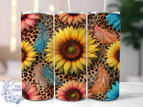 Leopard Sunflower Glitter Floral Tumbler Wrap, Sunflower Design, 20oz Tumbler, Sublimation Wrap, Glitter Drinkware, Animal Print Gift, Floral Mug Sublimation ToriDesigns 