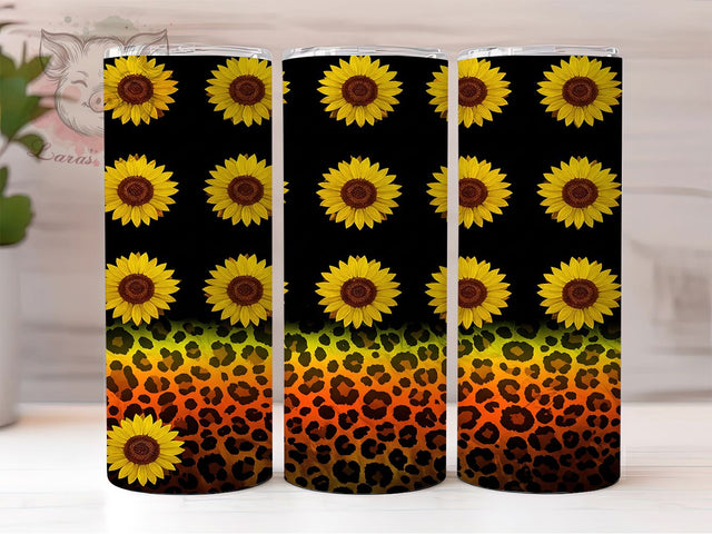 Leopard Sunflower Glitter Tumbler Wrap, Glitter Animal Print Wrap, 20oz Sublimation Wrap, Wildflower Cheetah Cup, Glam Sunflower Tumbler, Sparkle Leopard Design, Trendy Western Tumbler Sublimation Lara' s Designs 