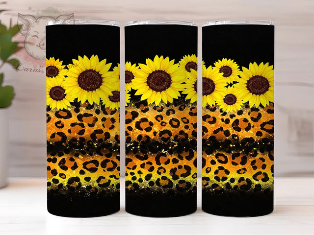 Leopard Sunflower Glitter Tumbler Wrap, Glitter Animal Print Wrap, 20oz Sublimation Wrap, Wildflower Cheetah Cup, Glam Sunflower Tumbler, Sparkle Leopard Design, Trendy Western Tumbler Sublimation Lara' s Designs 