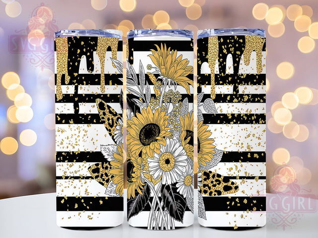 Leopard Sunflower Glitter Tumbler Wrap, Sparkle Sunflower Design, Animal Print Garden, Butterfly Pattern Cup, Summer Glitter Wrap, Mixed Pattern Drinkware, Feminine Safari Art Sublimation SvggirlplusArt 