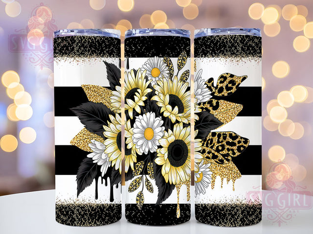 Leopard Sunflower Glitter Tumbler Wrap, Sparkle Sunflower Design, Animal Print Garden, Butterfly Pattern Cup, Summer Glitter Wrap, Mixed Pattern Drinkware, Feminine Safari Art Sublimation SvggirlplusArt 