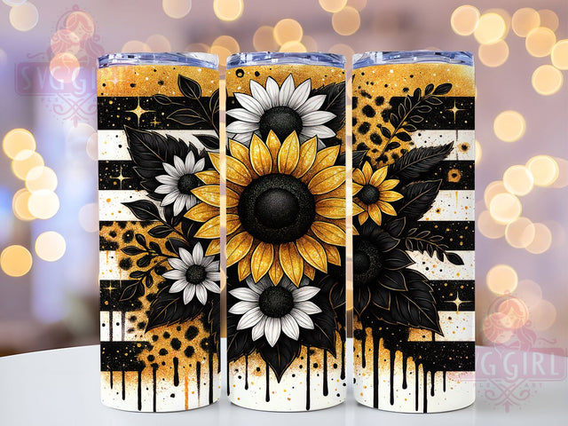 Leopard Sunflower Glitter Tumbler Wrap, Sparkle Sunflower Design, Animal Print Garden, Butterfly Pattern Cup, Summer Glitter Wrap, Mixed Pattern Drinkware, Feminine Safari Art Sublimation SvggirlplusArt 