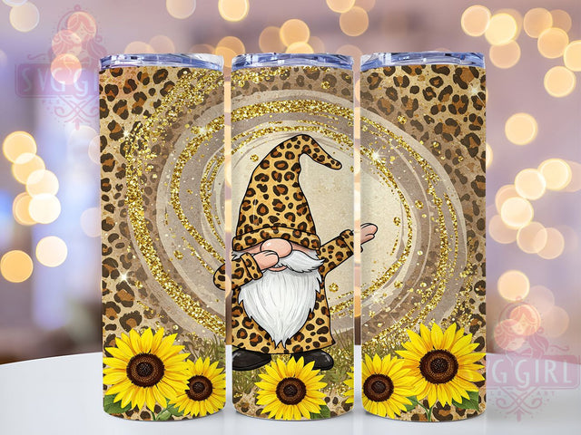 Leopard Sunflower Gnome 20oz Tumbler, Sunflower Gnome Wrap, 20oz Sublimation Tumbler, Boho Sunflower Design, Animal Print Gnome Tumbler, Rustic Floral Tumbler, Gnome and Sunflower Tumbler Sublimation SvggirlplusArt 