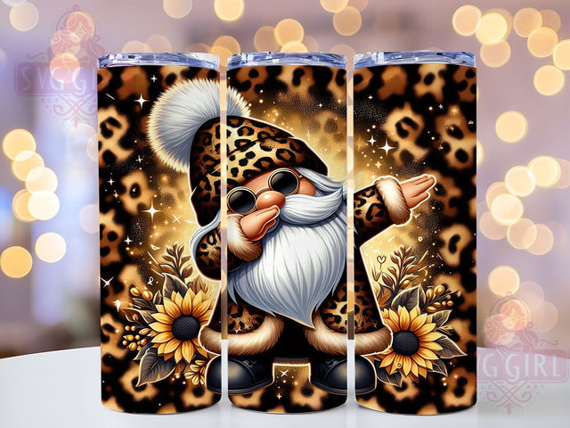 Leopard Sunflower Gnome 20oz Tumbler, Sunflower Gnome Wrap, 20oz Sublimation Tumbler, Boho Sunflower Design, Animal Print Gnome Tumbler, Rustic Floral Tumbler, Gnome and Sunflower Tumbler Sublimation SvggirlplusArt 