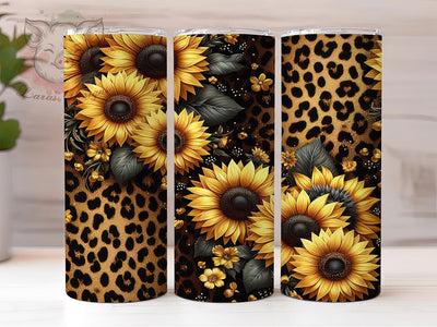 Leopard Sunflower Gold 20oz Boho Glam Tumbler, Sunflower Print Tumbler, 20oz Sublimation Wrap, Boho Leopard Tumbler, Glam Aesthetic Tumbler, Fall Sunflower Gift Sublimation Lara' s Designs 