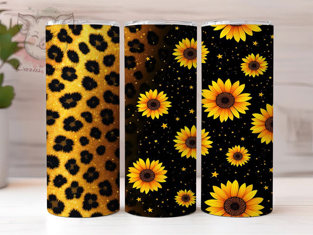 Leopard Sunflower Gold 20oz Boho Glam Tumbler, Sunflower Print Tumbler, 20oz Sublimation Wrap, Boho Leopard Tumbler, Glam Aesthetic Tumbler, Fall Sunflower Gift Sublimation Lara' s Designs 