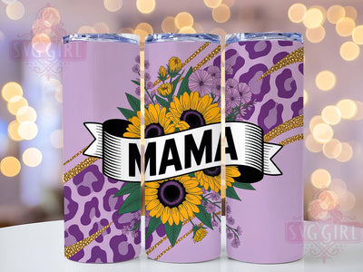 Leopard Sunflower Mama Tumbler, Leopard Print, Purple Glitter, Floral Wrap, Sublimation Art, 20oz Tumbler, Bold Design Sublimation SvggirlplusArt 