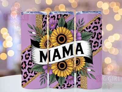 Leopard Sunflower Mama Tumbler, Leopard Print, Purple Glitter, Floral Wrap, Sublimation Art, 20oz Tumbler, Bold Design Sublimation SvggirlplusArt 