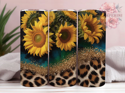 Leopard Sunflower Print 20oz Tumbler, Sunflower Design, Cheetah Print, Animal Style, 20oz Sublimation, PNG Design, Bold Gift Sublimation Li Zamperini 