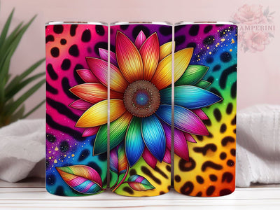 Leopard Sunflower Rainbow 20oz Tumbler Wrap PNG, Straight & Tapered Tumbler Wrap, Tie Dye Sunflower Tumbler PNG, Instant Digital Download Sublimation Li Zamperini 