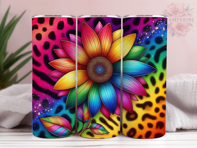 Leopard Sunflower Rainbow 20oz Tumbler Wrap PNG, Straight & Tapered Tumbler Wrap, Tie Dye Sunflower Tumbler PNG, Instant Digital Download Sublimation Li Zamperini 