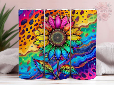 Leopard Sunflower Rainbow 20oz Tumbler Wrap PNG, Straight & Tapered Tumbler Wrap, Tie Dye Sunflower Tumbler PNG, Instant Digital Download Sublimation Li Zamperini 