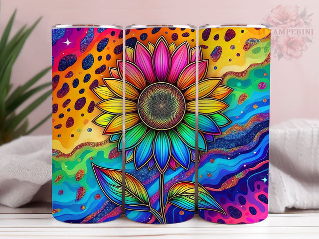 Leopard Sunflower Rainbow 20oz Tumbler Wrap PNG, Straight & Tapered Tumbler Wrap, Tie Dye Sunflower Tumbler PNG, Instant Digital Download Sublimation Li Zamperini 