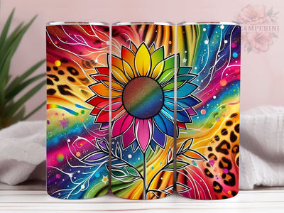 Leopard Sunflower Rainbow 20oz Tumbler Wrap PNG, Straight & Tapered Tumbler Wrap, Tie Dye Sunflower Tumbler PNG, Instant Digital Download Sublimation Li Zamperini 