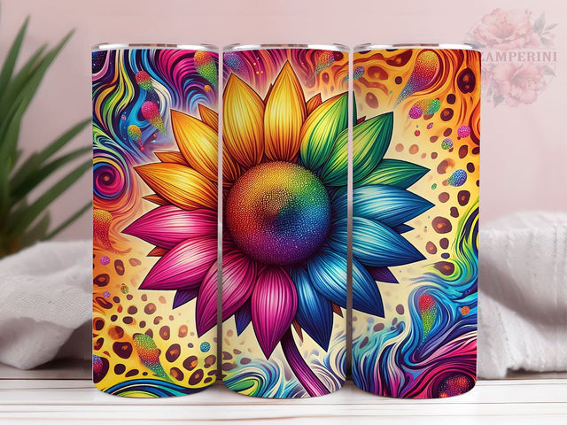 Leopard Sunflower Rainbow 20oz Tumbler Wrap PNG, Straight & Tapered Tumbler Wrap, Tie Dye Sunflower Tumbler PNG, Instant Digital Download Sublimation Li Zamperini 