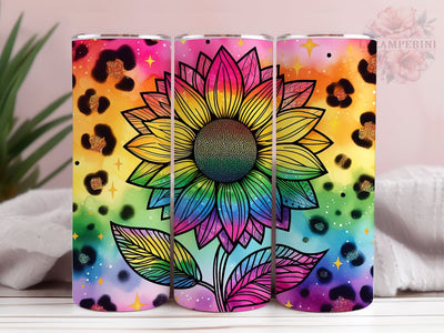 Leopard Sunflower Rainbow 20oz Tumbler Wrap PNG, Straight & Tapered Tumbler Wrap, Tie Dye Sunflower Tumbler PNG, Instant Digital Download Sublimation Li Zamperini 