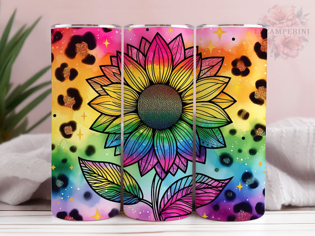 Leopard Sunflower Rainbow 20oz Tumbler Wrap PNG, Straight & Tapered Tumbler Wrap, Tie Dye Sunflower Tumbler PNG, Instant Digital Download Sublimation Li Zamperini 