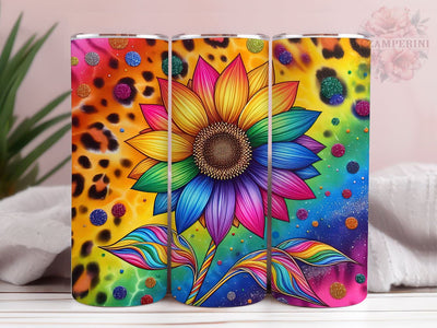 Leopard Sunflower Rainbow 20oz Tumbler Wrap PNG, Straight & Tapered Tumbler Wrap, Tie Dye Sunflower Tumbler PNG, Instant Digital Download Sublimation Li Zamperini 